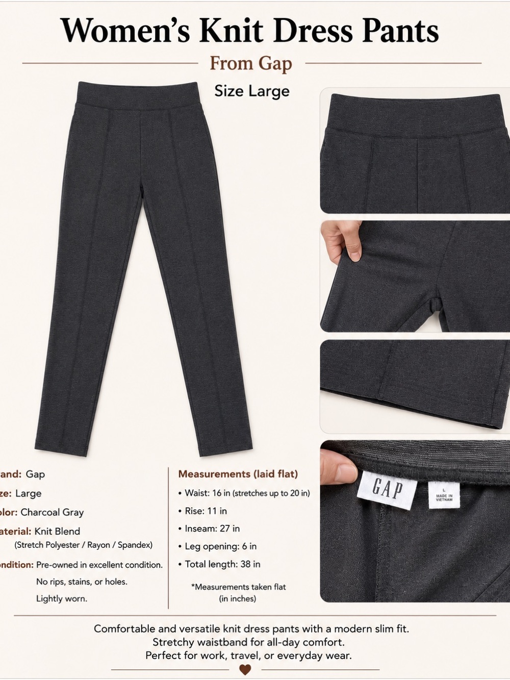 GAP Charcoal Gray Women's Knit Dress Pants
